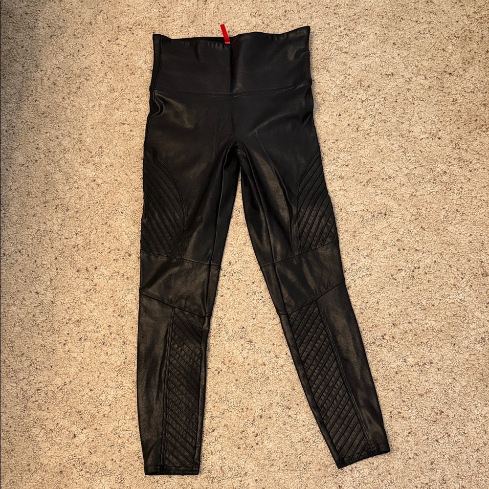 SPANX Black Faux Leather Moto Leggings